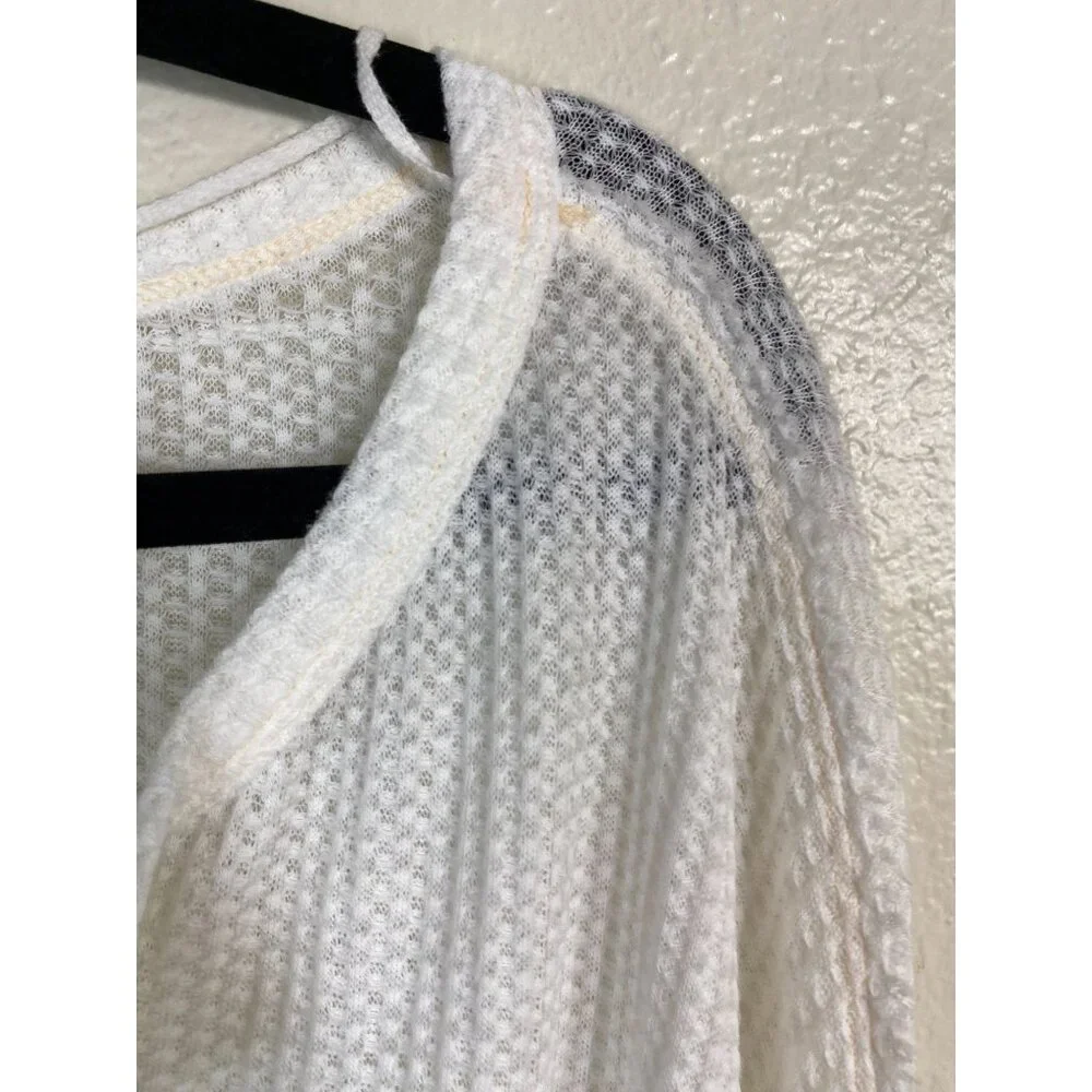 Free People Women White Waffle‎ Knit Top Bell Sleeves Size Small Boho Festival